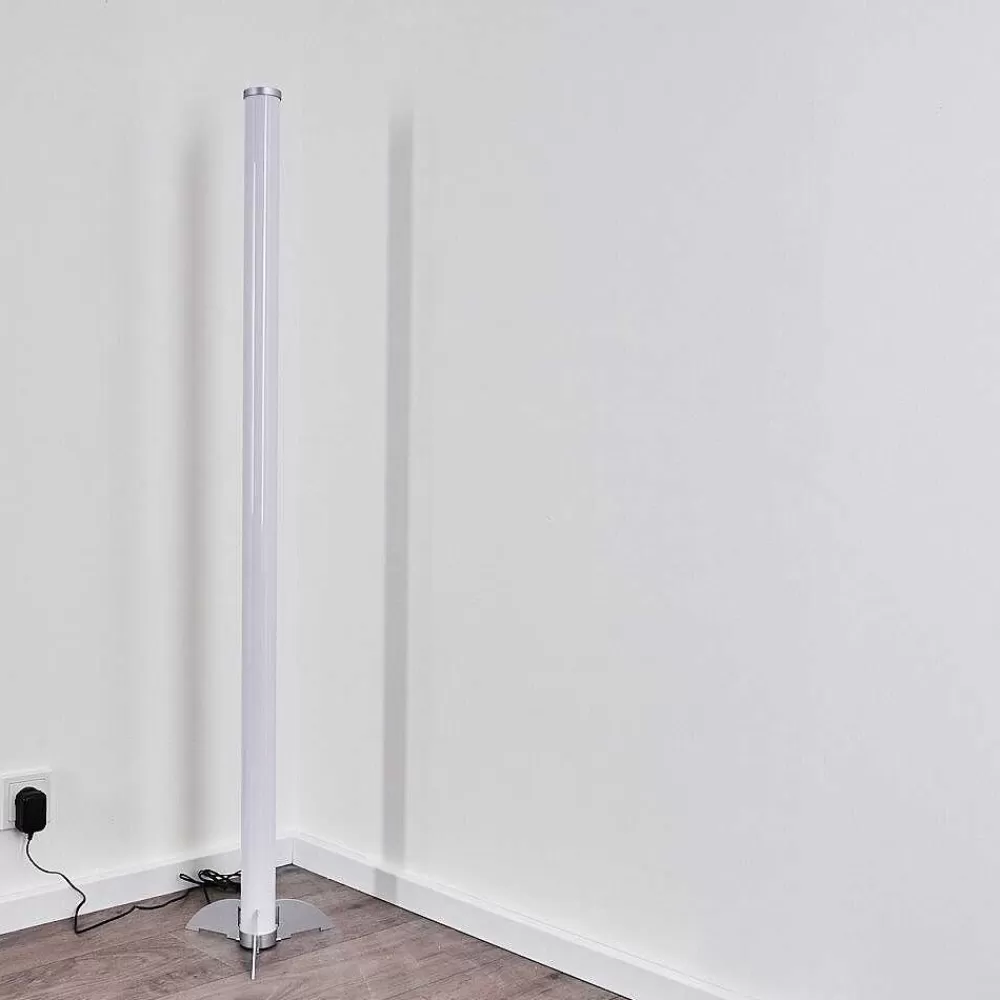 hofstein Lampadaire Led Rgb Globo Rocky Argente, 1 Lumiere, Telecommandes, Changeur De Couleurs