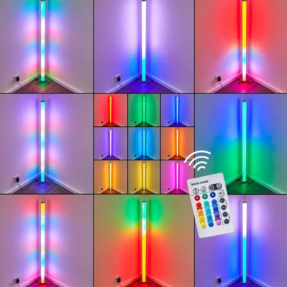 hofstein Lampadaire Led Rgb Globo Rocky Argente, 1 Lumiere, Telecommandes, Changeur De Couleurs