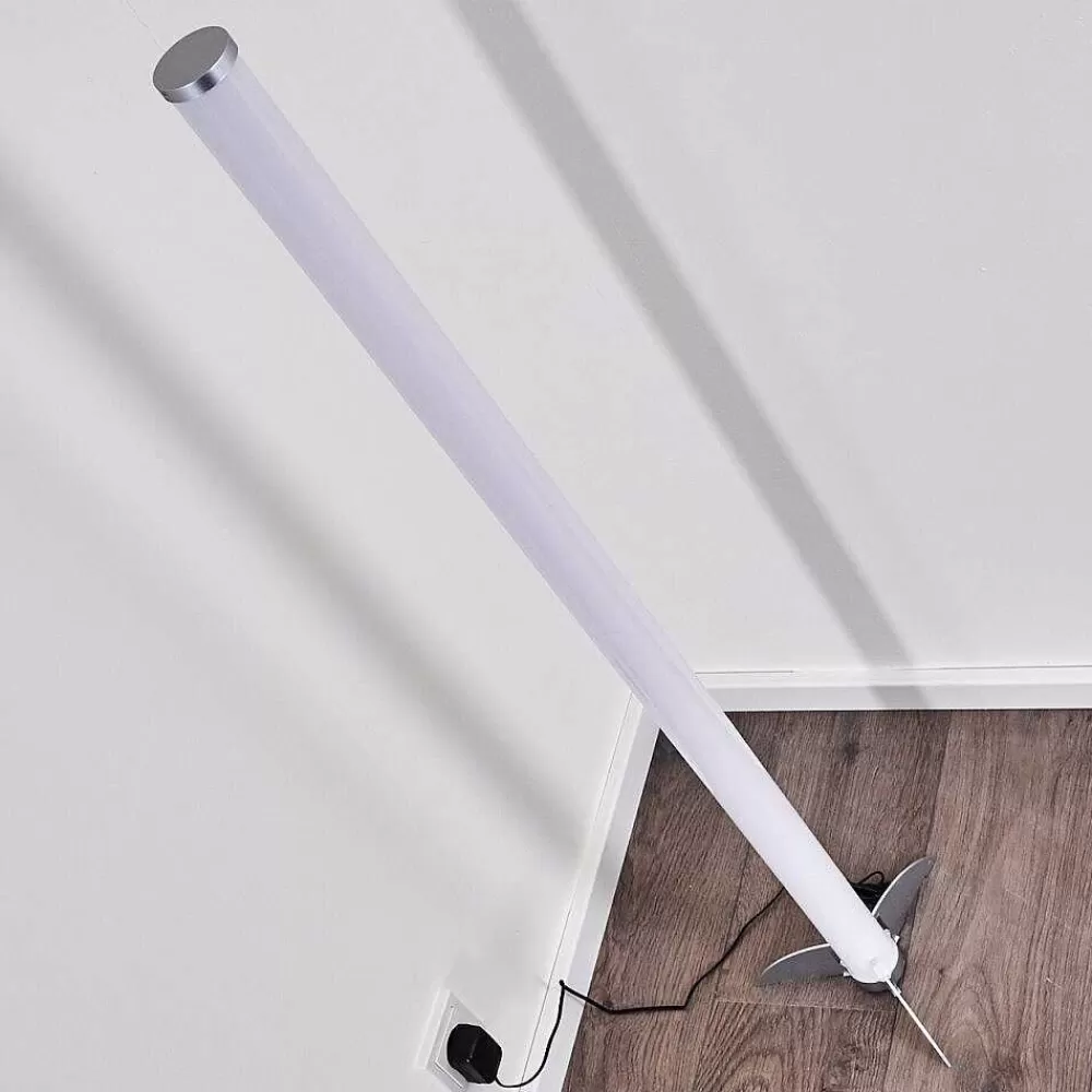 hofstein Lampadaire Led Rgb Globo Rocky Argente, 1 Lumiere, Telecommandes, Changeur De Couleurs