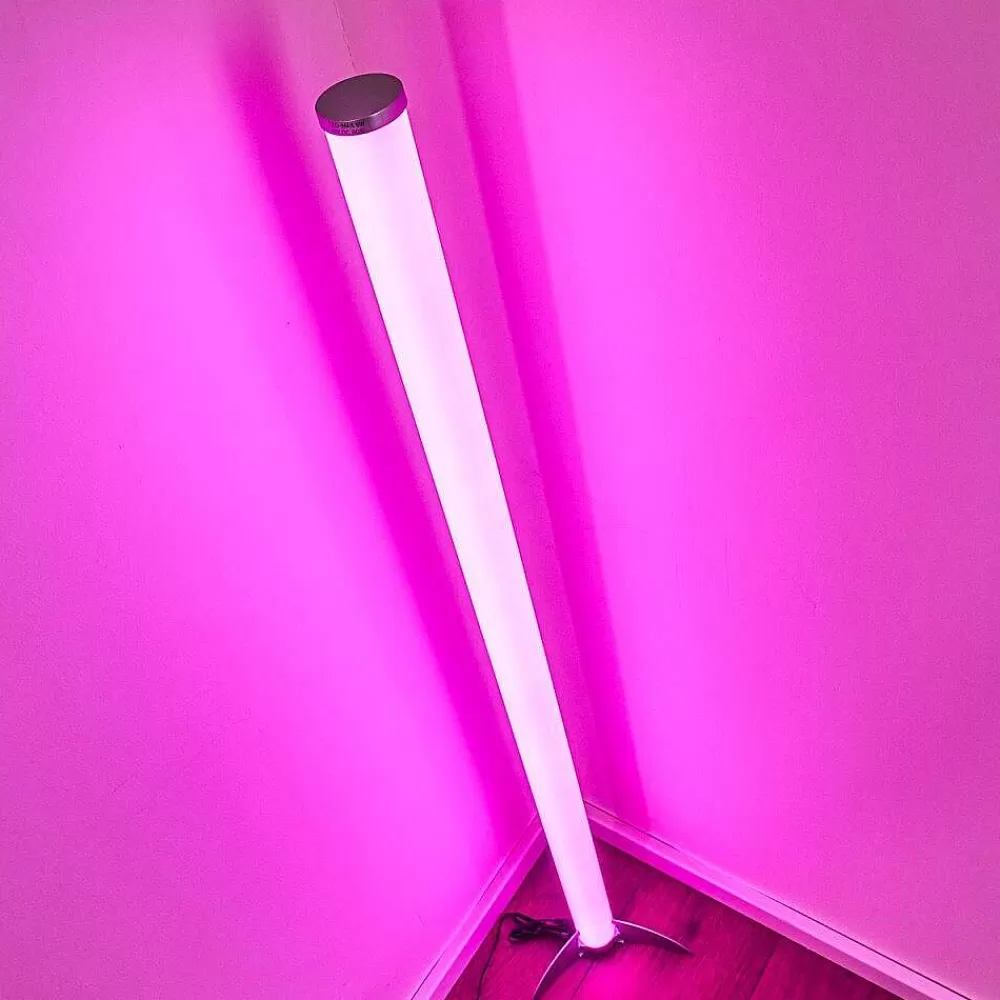 hofstein Lampadaire Led Rgb Globo Rocky Argente, 1 Lumiere, Telecommandes, Changeur De Couleurs