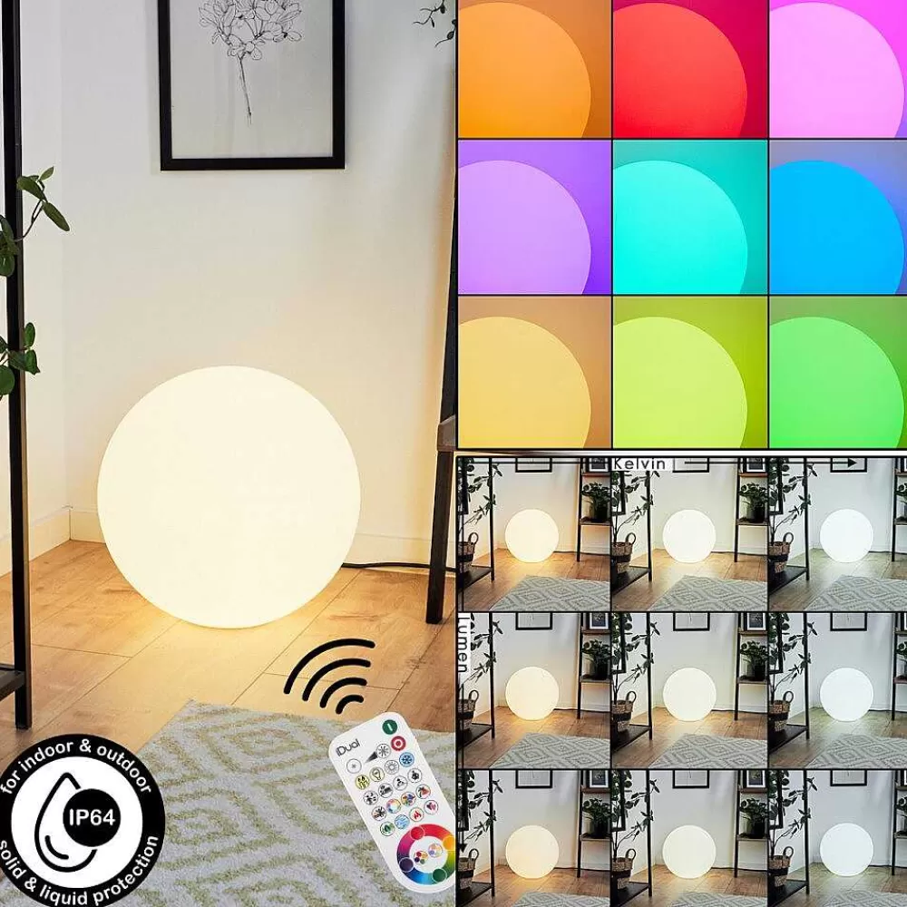 hofstein Lampadaire Loural Led Nickel Mat, 1 Lumiere, Telecommandes, Changeur De Couleurs