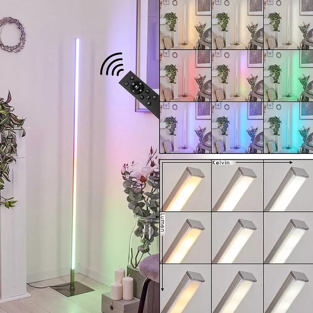 hofstein Lampadaire Minacar Led Nickel Mat, 1 Lumiere, Telecommandes, Changeur De Couleurs