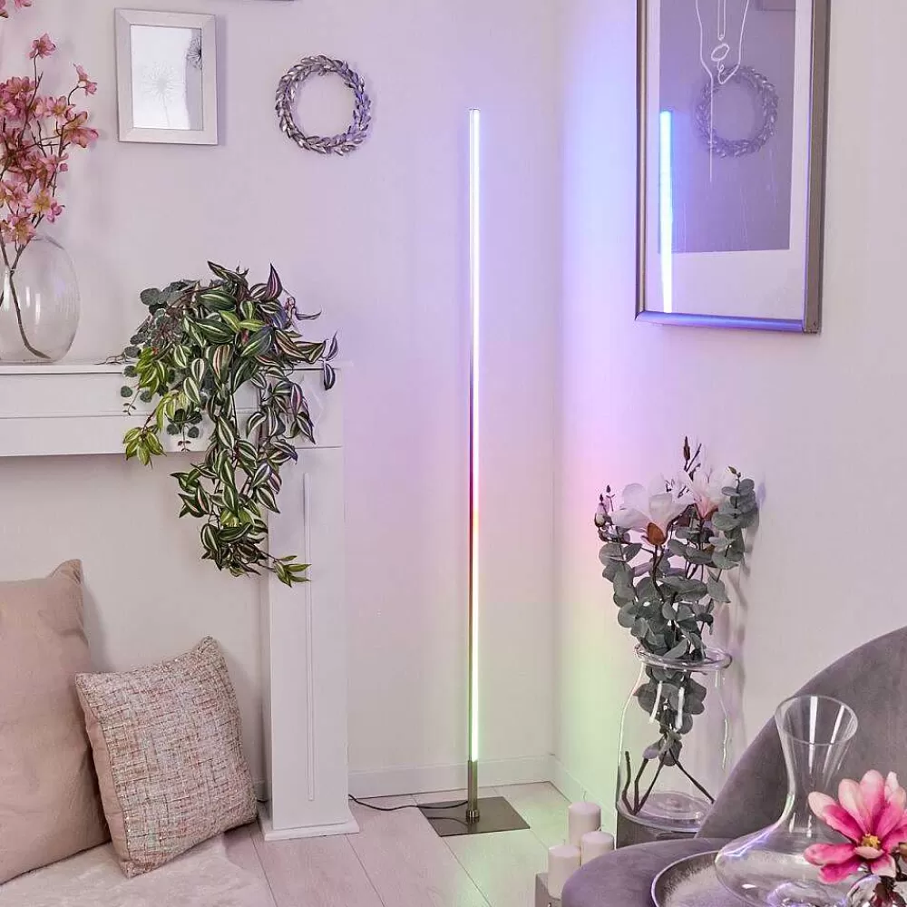 hofstein Lampadaire Minacar Led Nickel Mat, 1 Lumiere, Telecommandes, Changeur De Couleurs