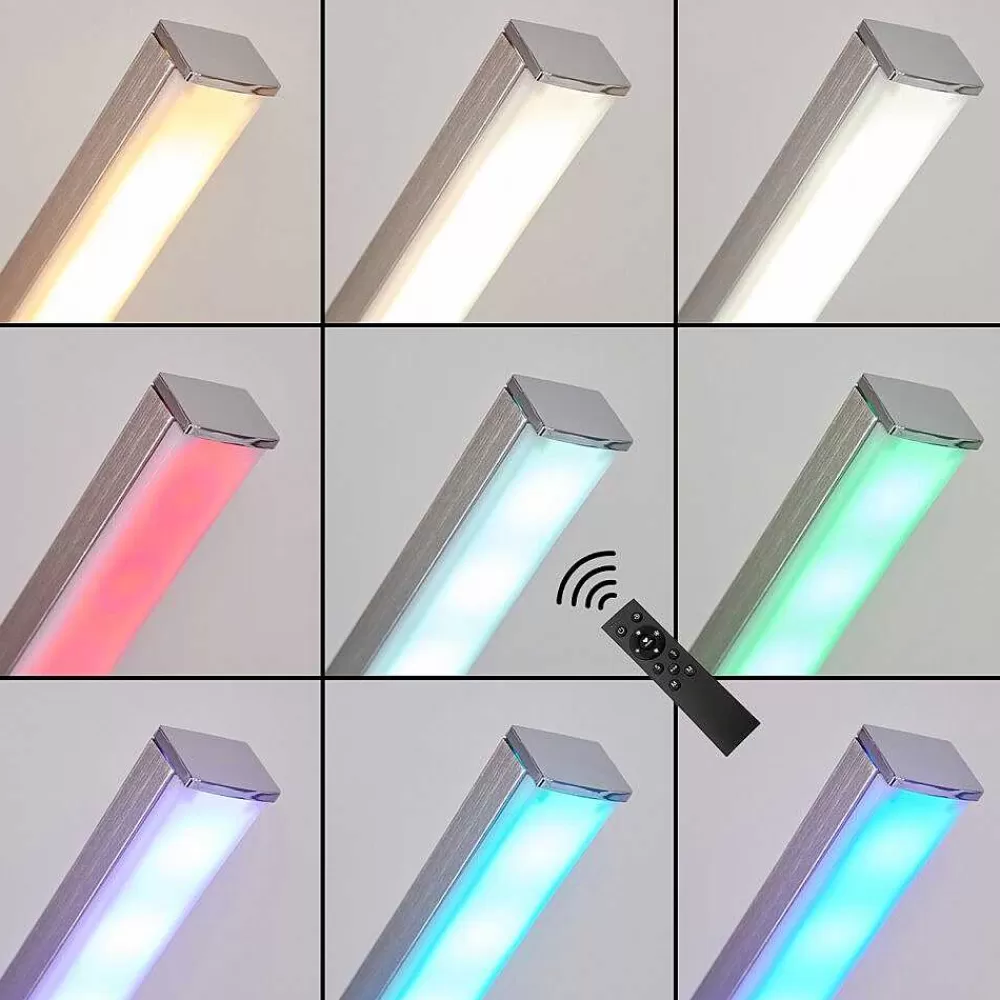 hofstein Lampadaire Minacar Led Nickel Mat, 1 Lumiere, Telecommandes, Changeur De Couleurs