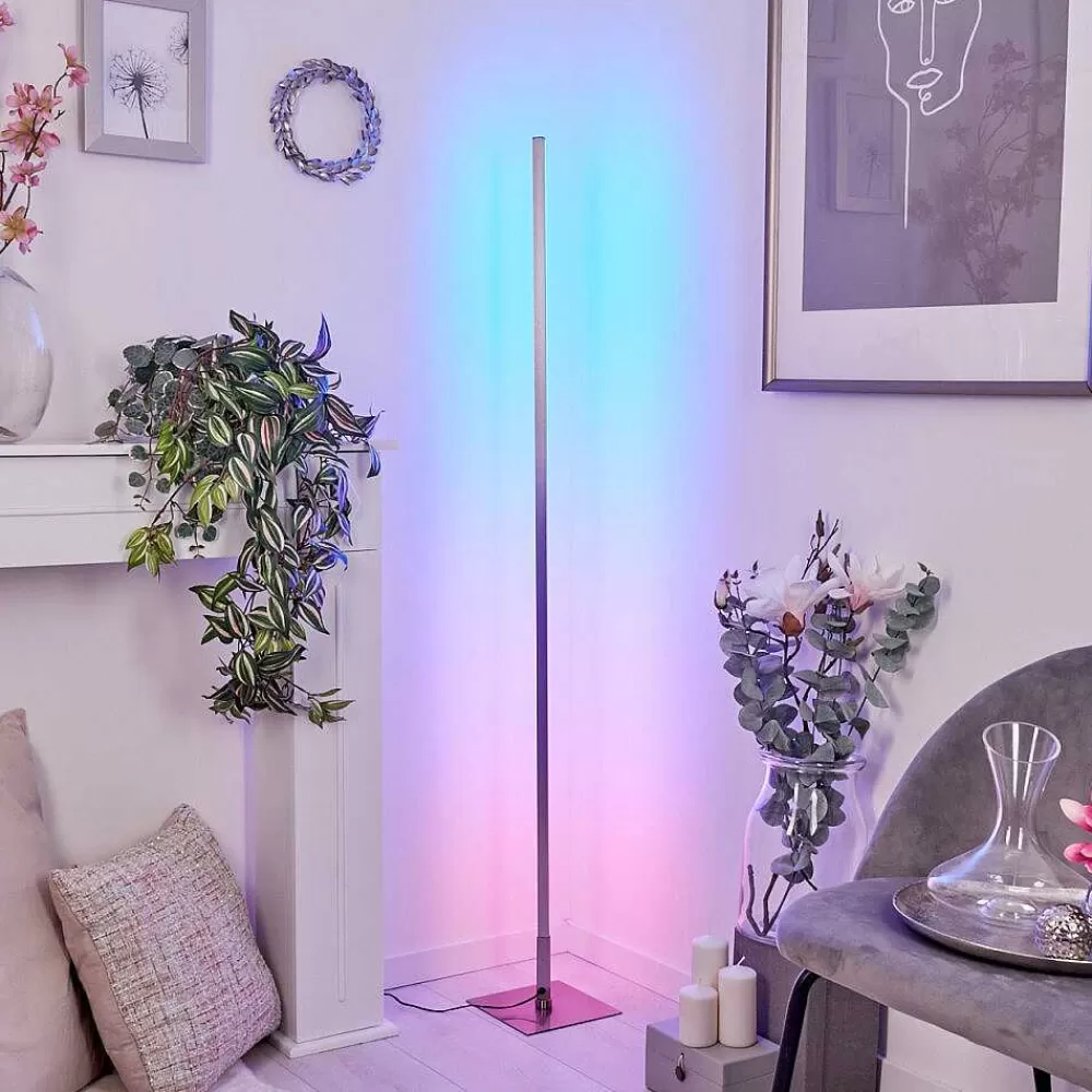 hofstein Lampadaire Minacar Led Nickel Mat, 1 Lumiere, Telecommandes, Changeur De Couleurs
