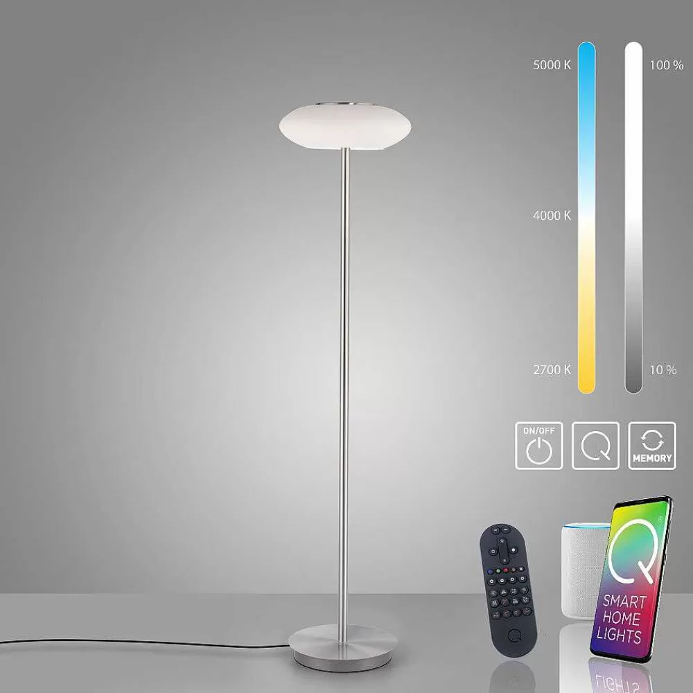 Paul Neuhaus Q-Serie Lampadaire Paul Neuhaus Q-Etienne Led Acier Brosse, 1 Lumiere, Telecommandes
