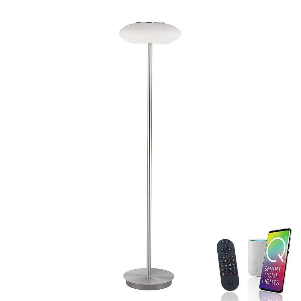 Paul Neuhaus Q-Serie Lampadaire Paul Neuhaus Q-Etienne Led Acier Brosse, 1 Lumiere, Telecommandes