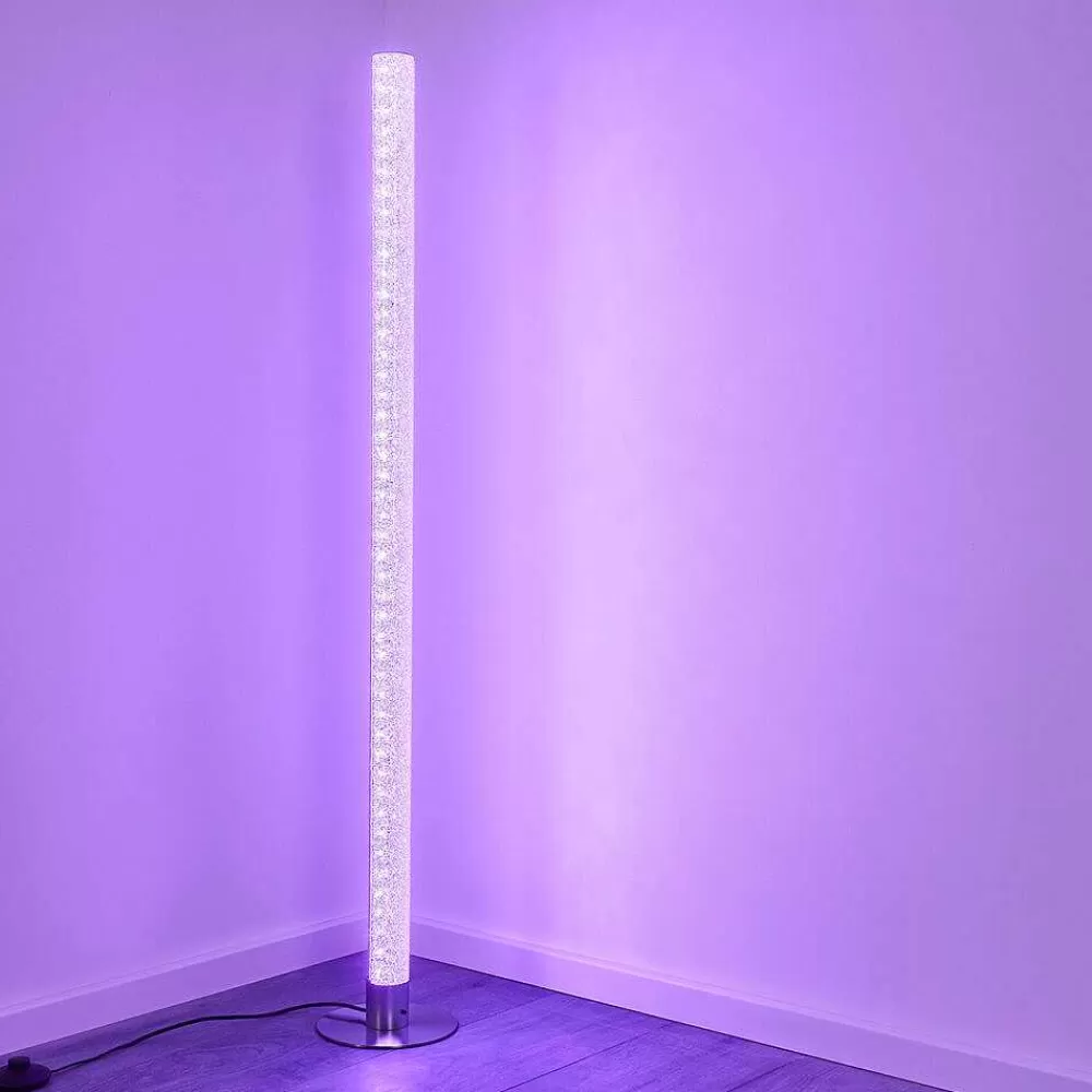 hofstein Lampadaire Pipe Led Nickel Mat, 1 Lumiere, Telecommandes, Changeur De Couleurs