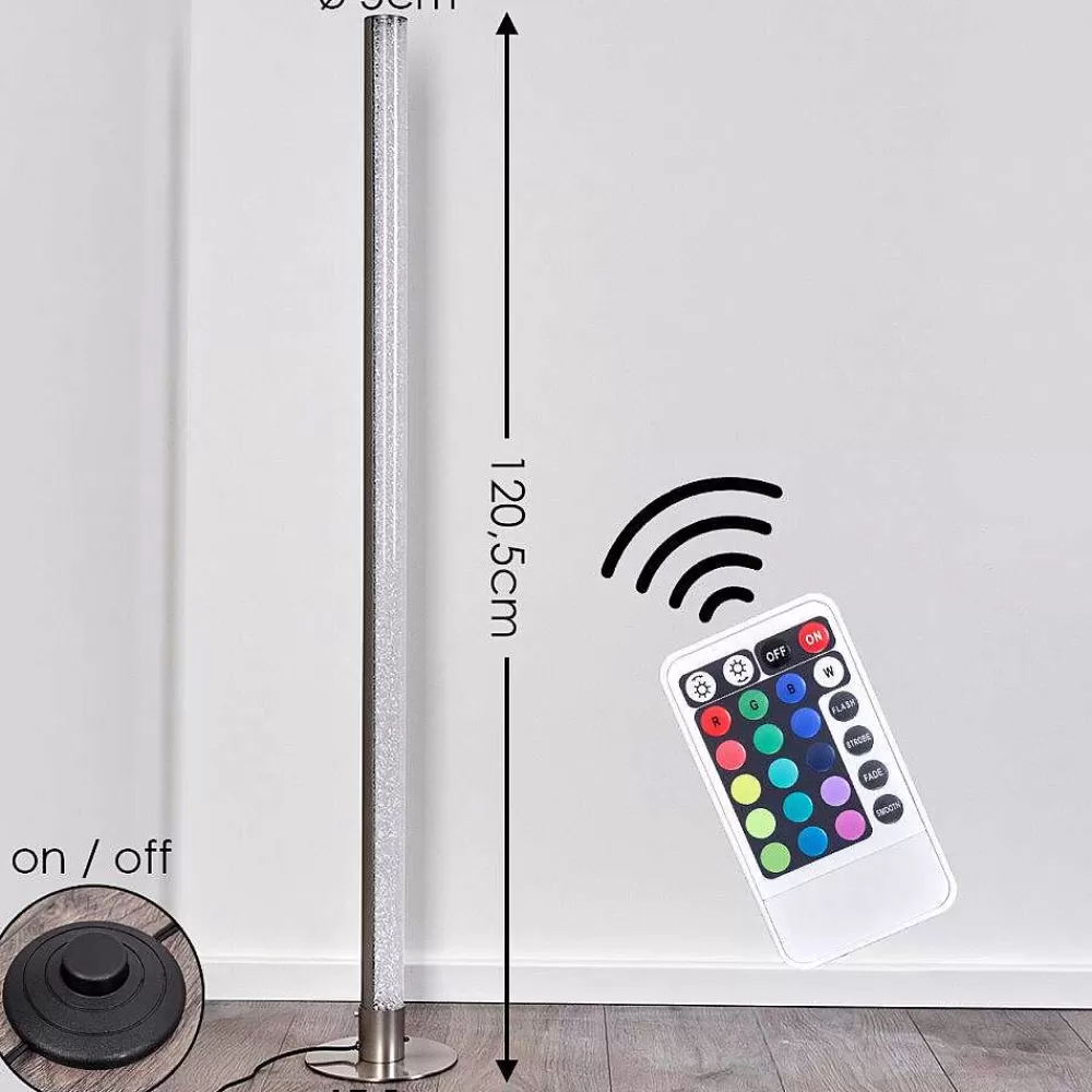 hofstein Lampadaire Pipe Led Nickel Mat, 1 Lumiere, Telecommandes, Changeur De Couleurs