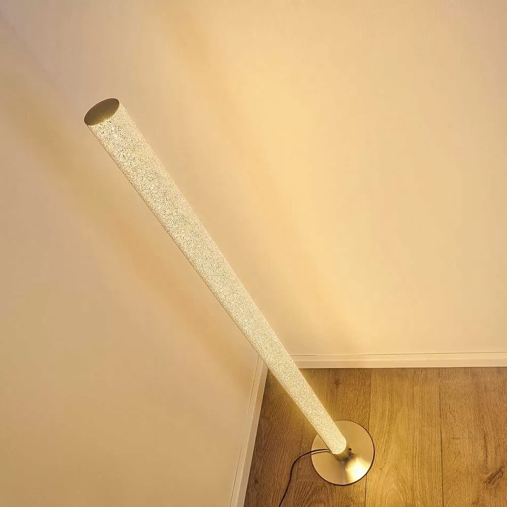 hofstein Lampadaire Pipe Led Nickel Mat, 1 Lumiere, Telecommandes, Changeur De Couleurs
