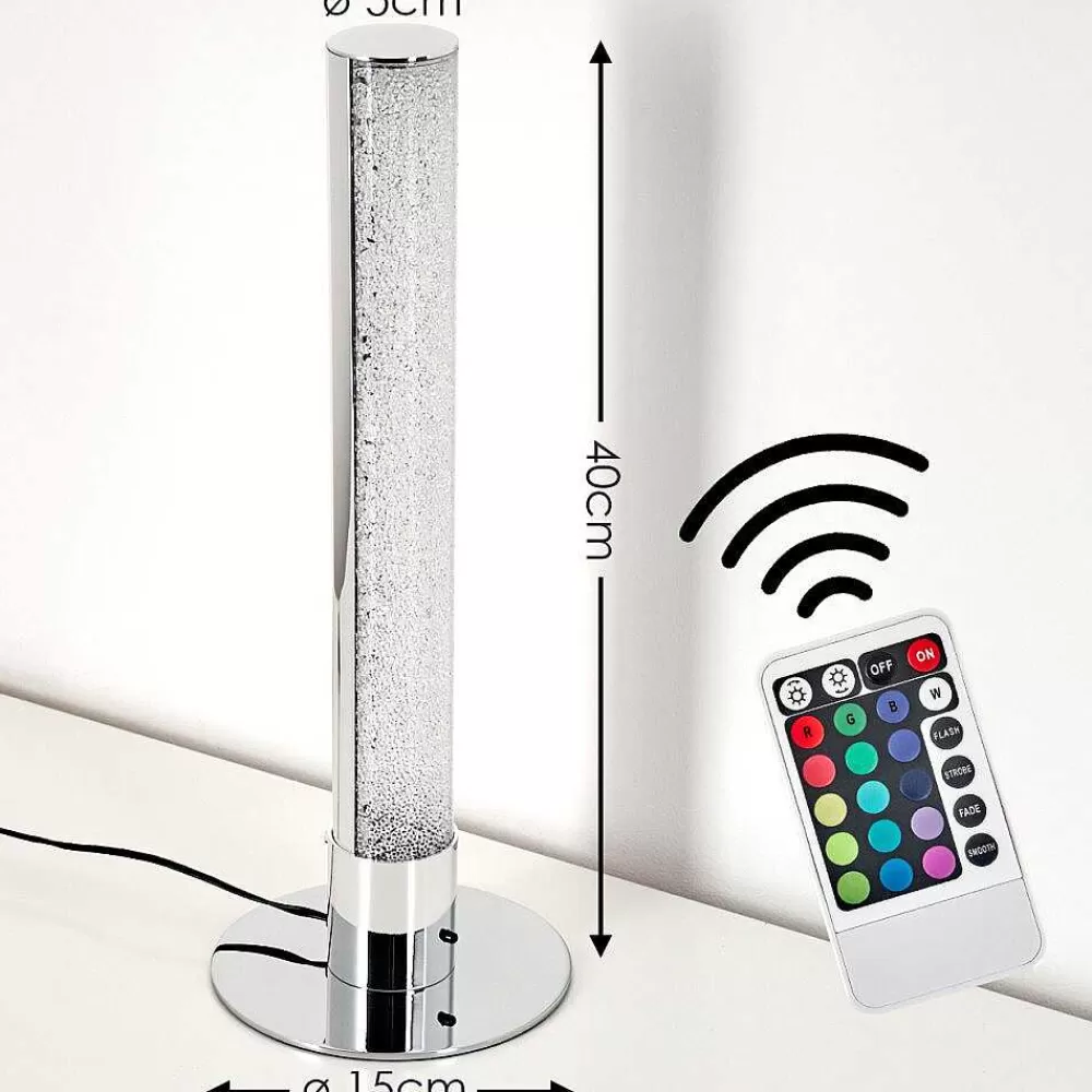 hofstein Lampe A Poser Flaut Led Chrome, 1 Lumiere, Telecommandes, Changeur De Couleurs