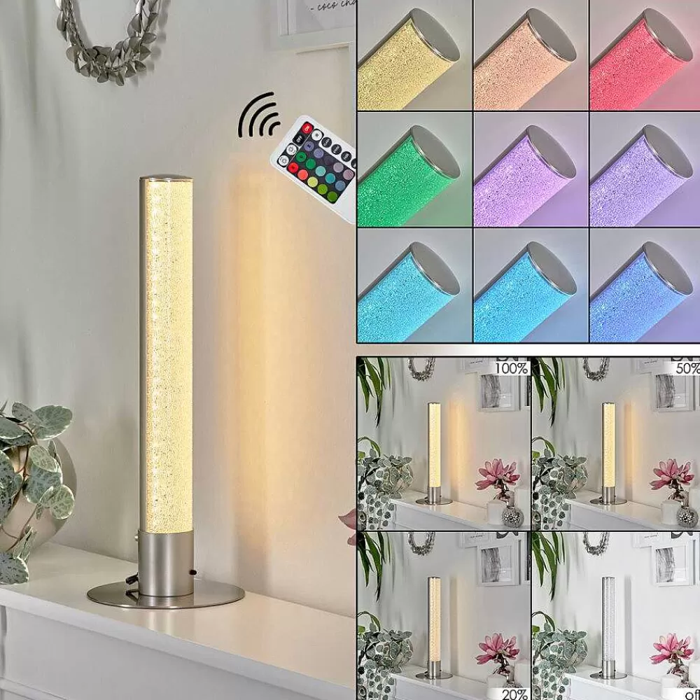 hofstein Lampe De Table Flaut Led Nickel Mat, 1 Lumiere, Telecommandes, Changeur De Couleurs