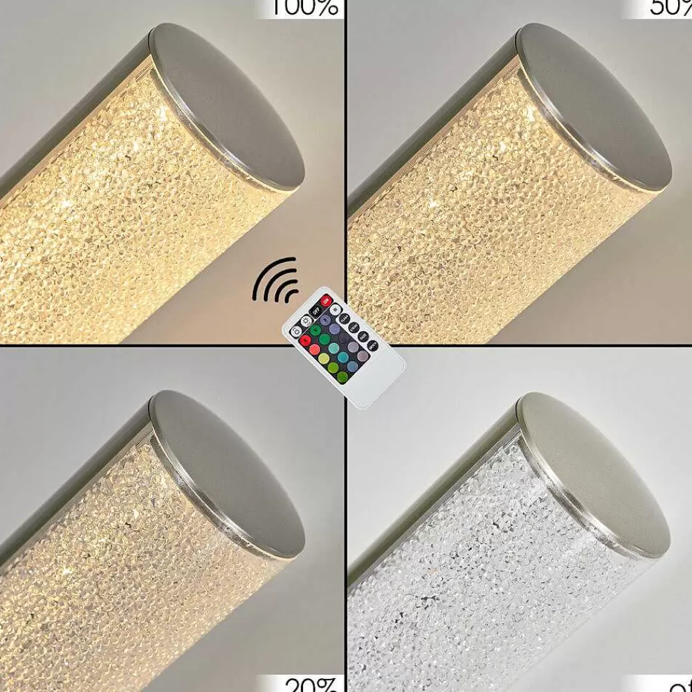 hofstein Lampe De Table Flaut Led Nickel Mat, 1 Lumiere, Telecommandes, Changeur De Couleurs
