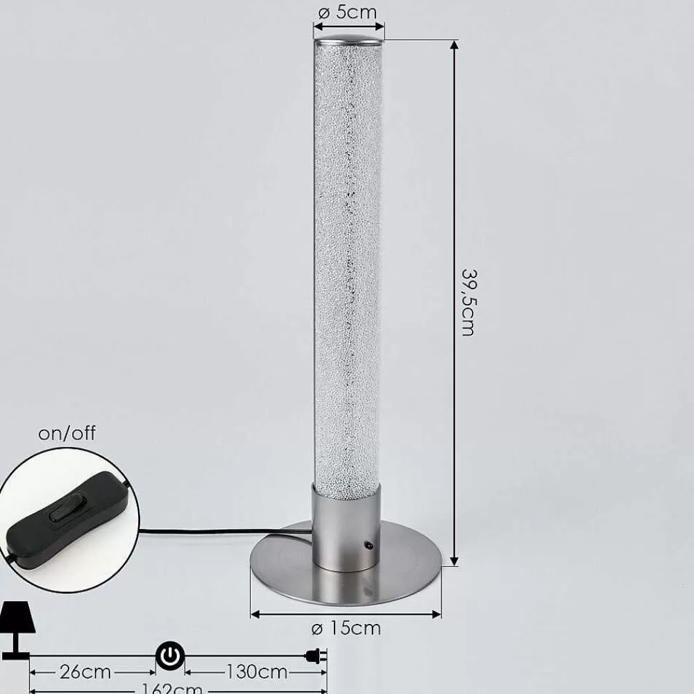 hofstein Lampe De Table Flaut Led Nickel Mat, 1 Lumiere, Telecommandes, Changeur De Couleurs