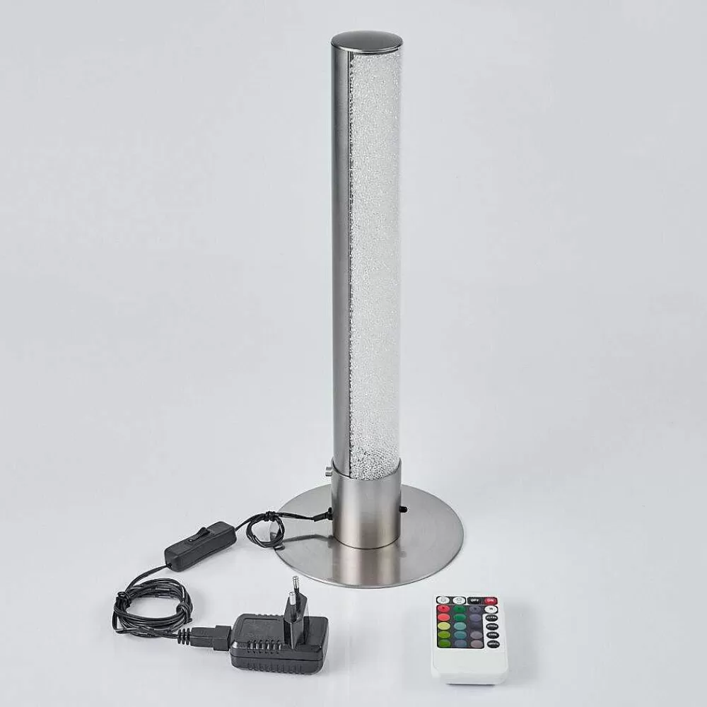 hofstein Lampe De Table Flaut Led Nickel Mat, 1 Lumiere, Telecommandes, Changeur De Couleurs