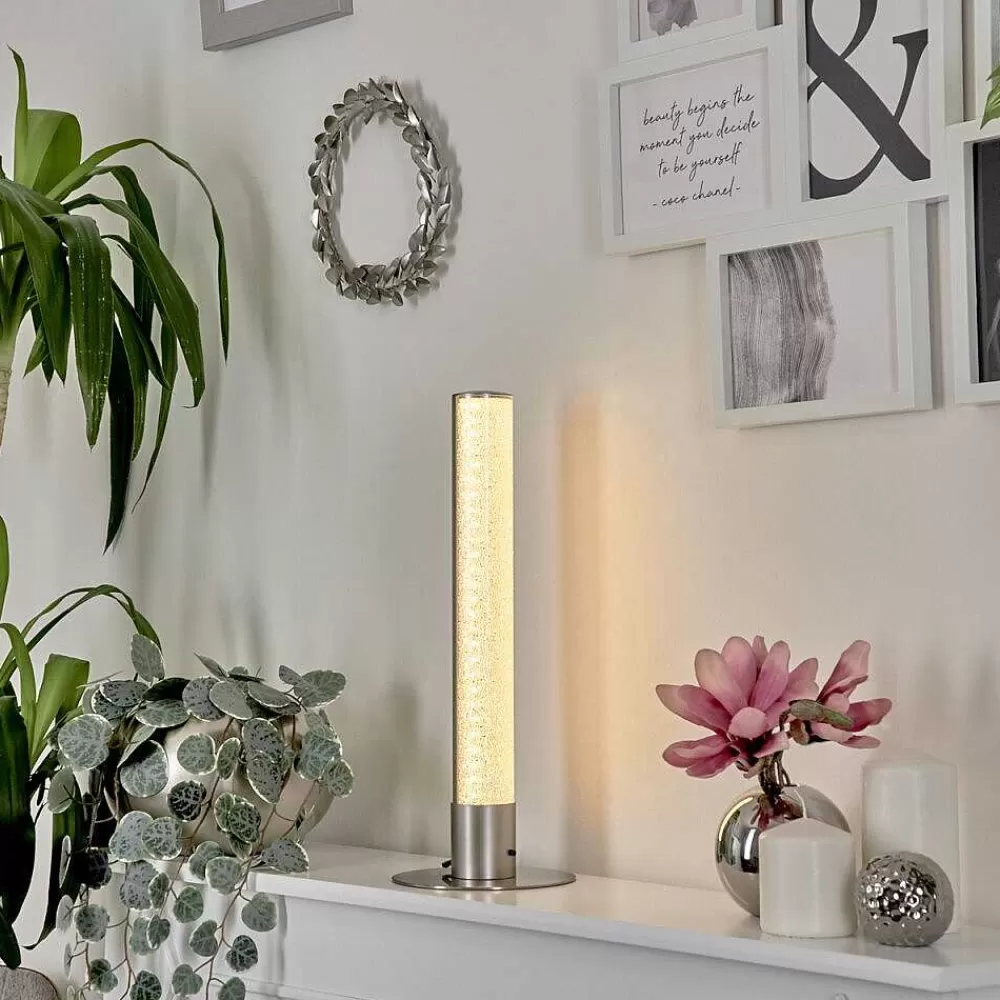 hofstein Lampe De Table Flaut Led Nickel Mat, 1 Lumiere, Telecommandes, Changeur De Couleurs