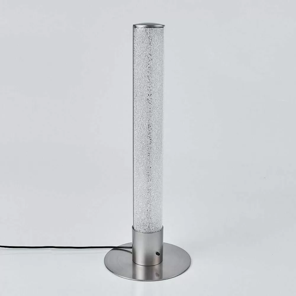 hofstein Lampe De Table Flaut Led Nickel Mat, 1 Lumiere, Telecommandes, Changeur De Couleurs