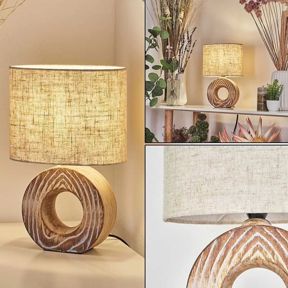 hofstein Lampe De Table Francillon Brun, Chrome, Couleur Bois, 1 Lumiere