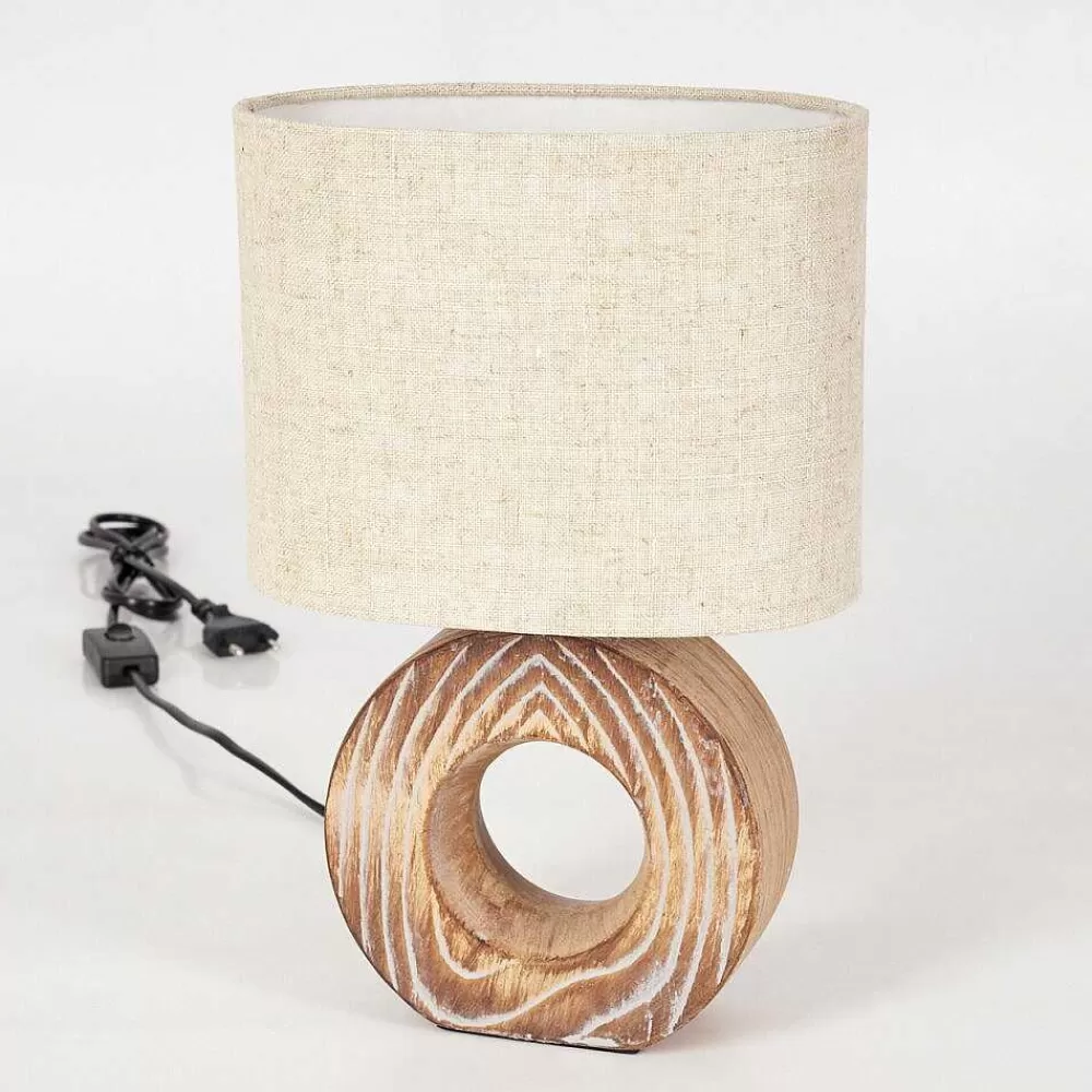 hofstein Lampe De Table Francillon Brun, Chrome, Couleur Bois, 1 Lumiere