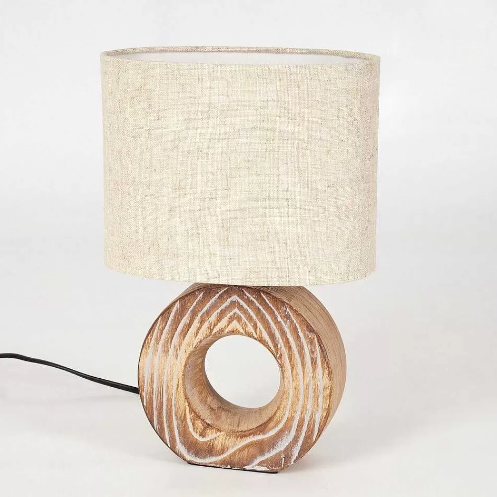 hofstein Lampe De Table Francillon Brun, Chrome, Couleur Bois, 1 Lumiere