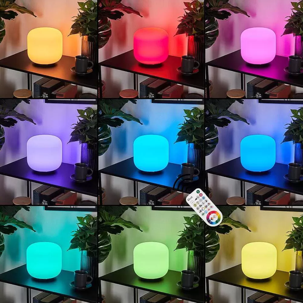 hofstein Lampe De Table Loural Led Nickel Mat, 1 Lumiere, Telecommandes, Changeur De Couleurs