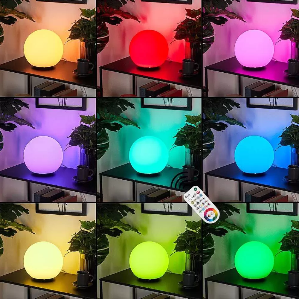 hofstein Lampe De Table Loural Led Nickel Mat, 1 Lumiere, Telecommandes, Changeur De Couleurs