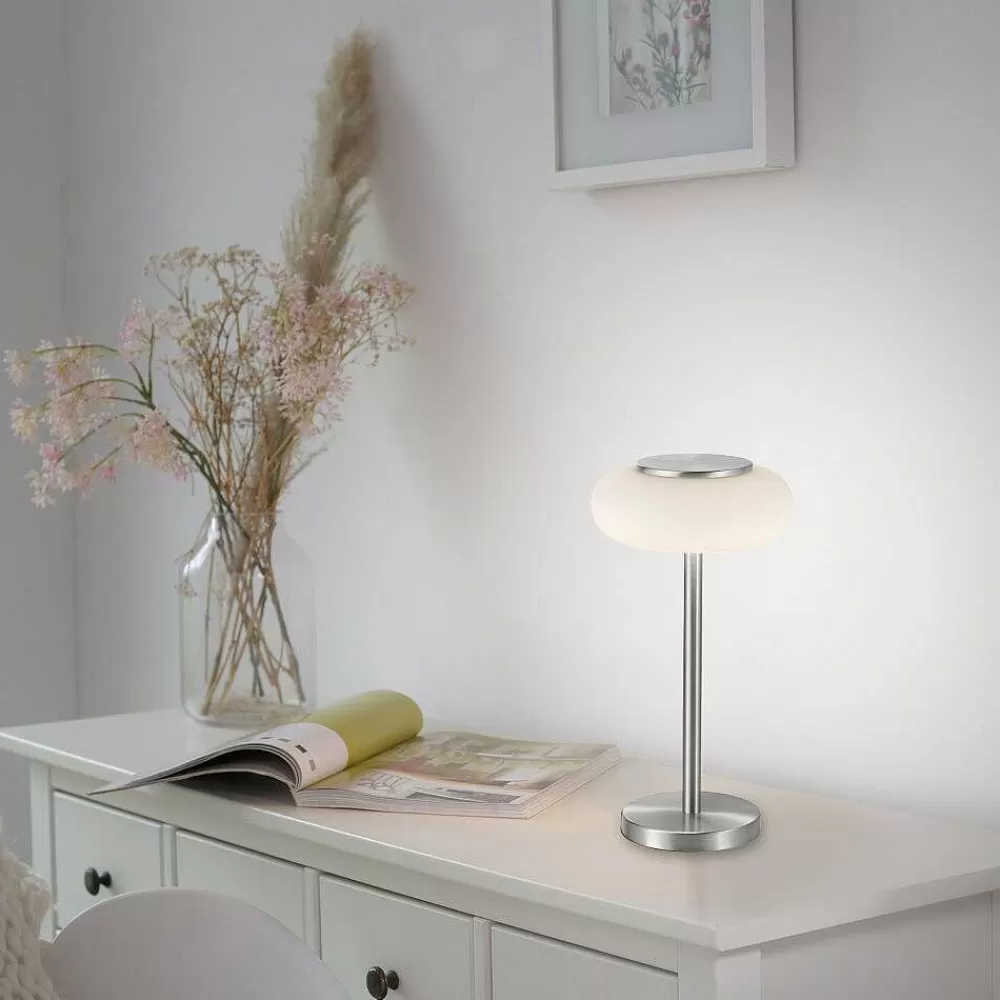 Paul Neuhaus Q-Serie Lampe De Table Paul Neuhaus Q-Etienne Led Acier Brosse, 1 Lumiere, Telecommandes