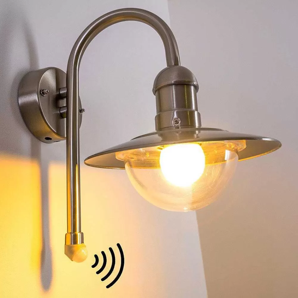 hofstein Lampe Murale D'Exterieur Elima Acier Inoxydable, 1 Lumiere, Detecteur De Mouvement