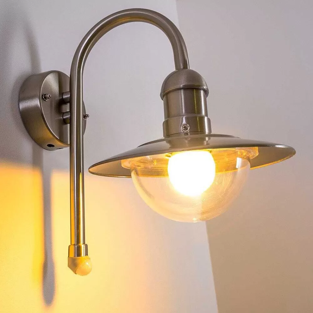 hofstein Lampe Murale D'Exterieur Elima Acier Inoxydable, 1 Lumiere, Detecteur De Mouvement