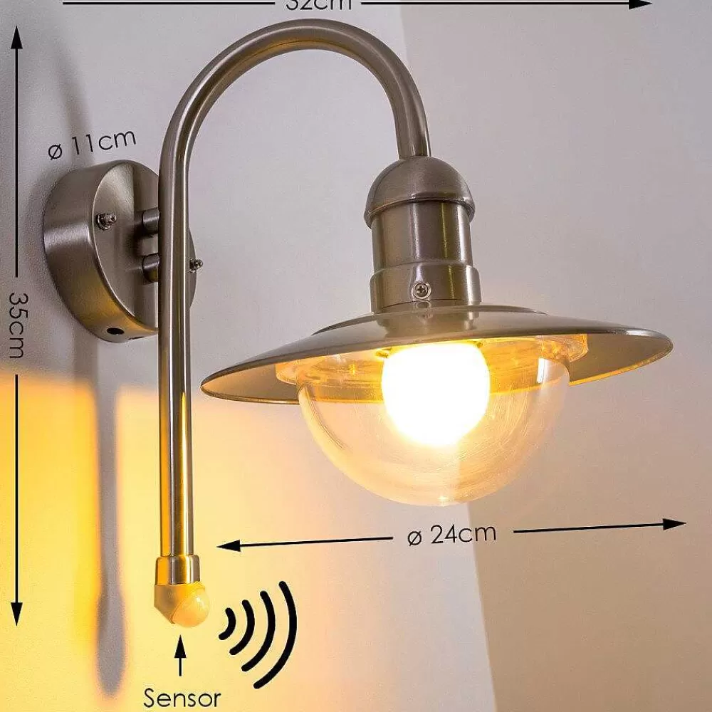 hofstein Lampe Murale D'Exterieur Elima Acier Inoxydable, 1 Lumiere, Detecteur De Mouvement