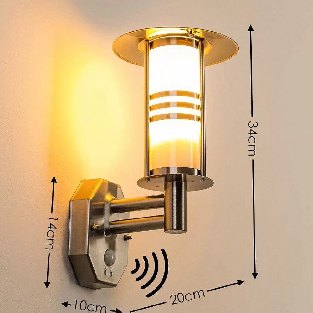 hofstein Lampe Murale D'Exterieur Forli Acier Inoxydable, 1 Lumiere, Detecteur De Mouvement