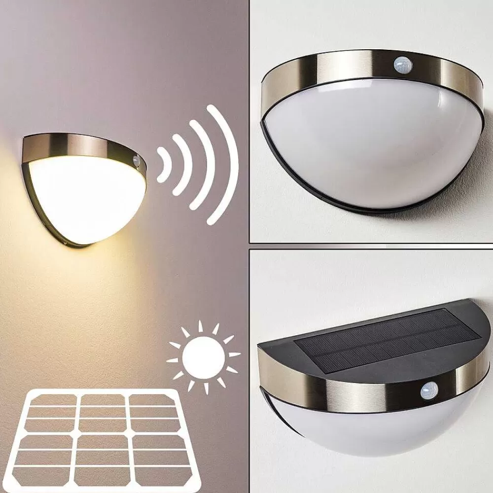 hofstein Lampe Solaire Basra Led Chrome, 1 Lumiere, Detecteur De Mouvement