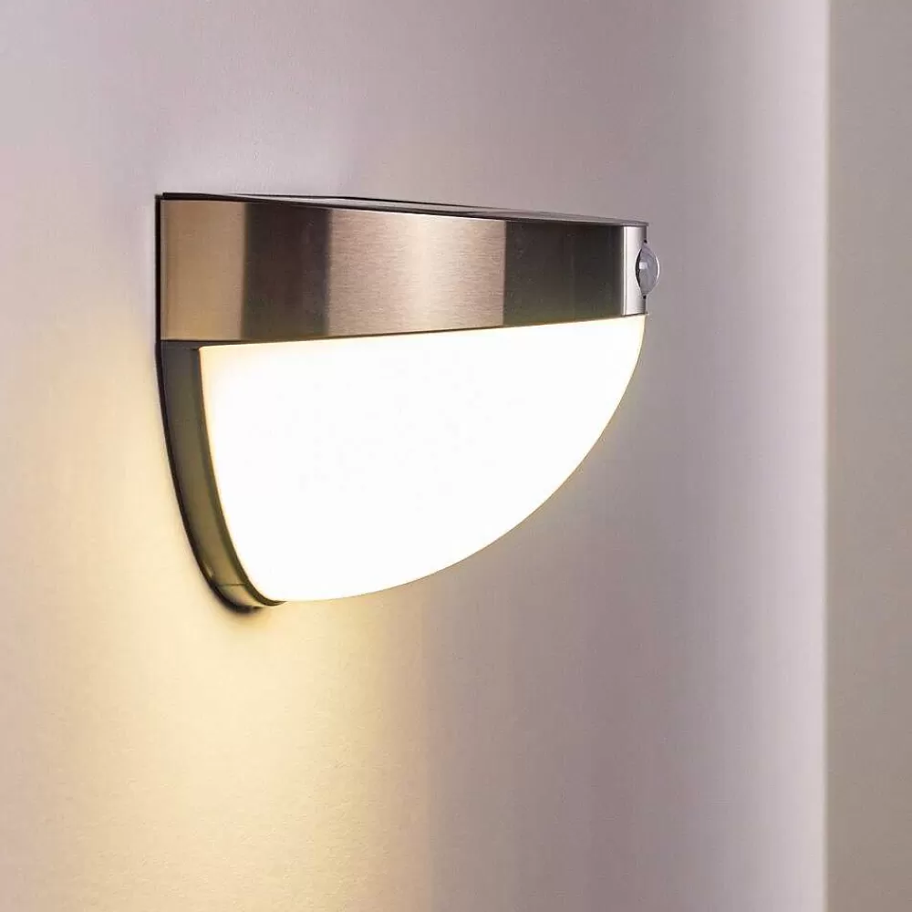 hofstein Lampe Solaire Basra Led Chrome, 1 Lumiere, Detecteur De Mouvement