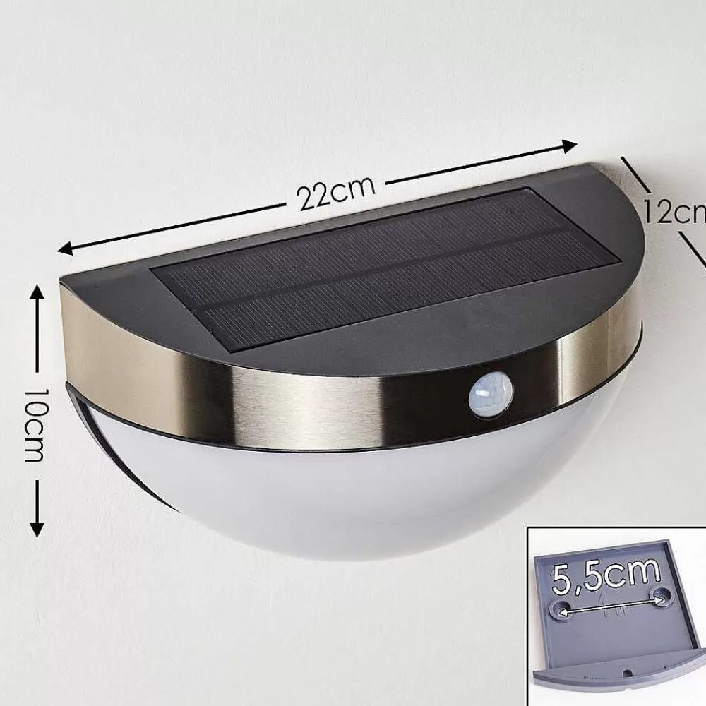 hofstein Lampe Solaire Basra Led Chrome, 1 Lumiere, Detecteur De Mouvement