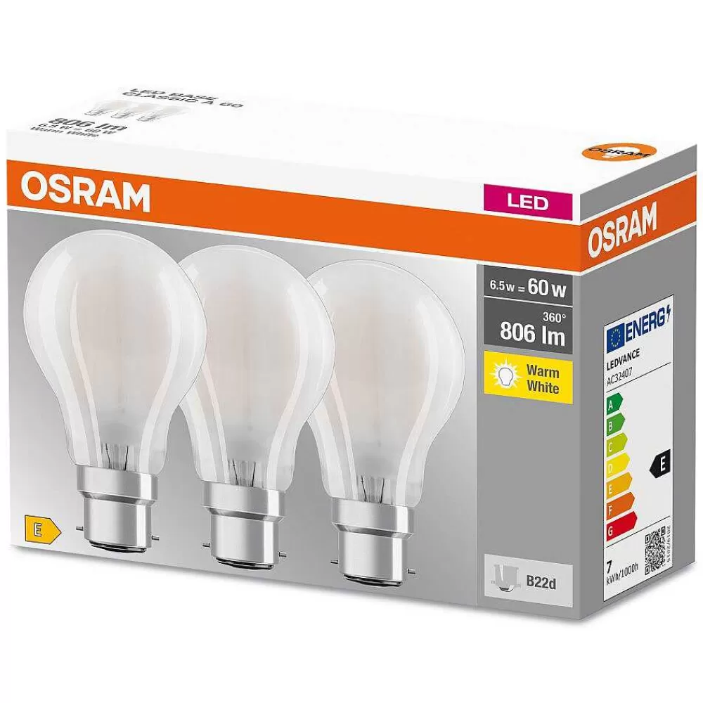 Luminaires Osram Osram Classic A Set De 3 Led B22D 6,5 Watt 2700 Kelvin 806 Lumen