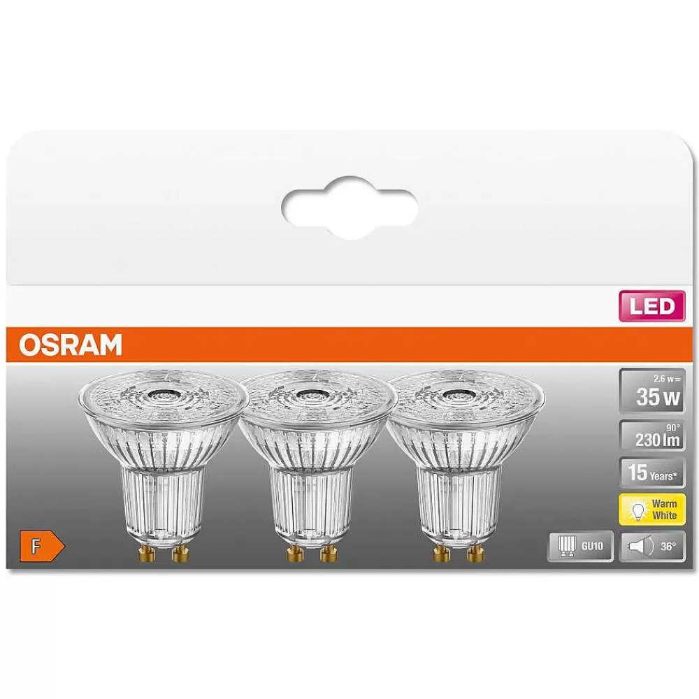 Luminaires Osram Osram Led Star Par16 Set De 3 Ampoules Gu10 2,6 Watt 2700 Kelvin 230 Lumen