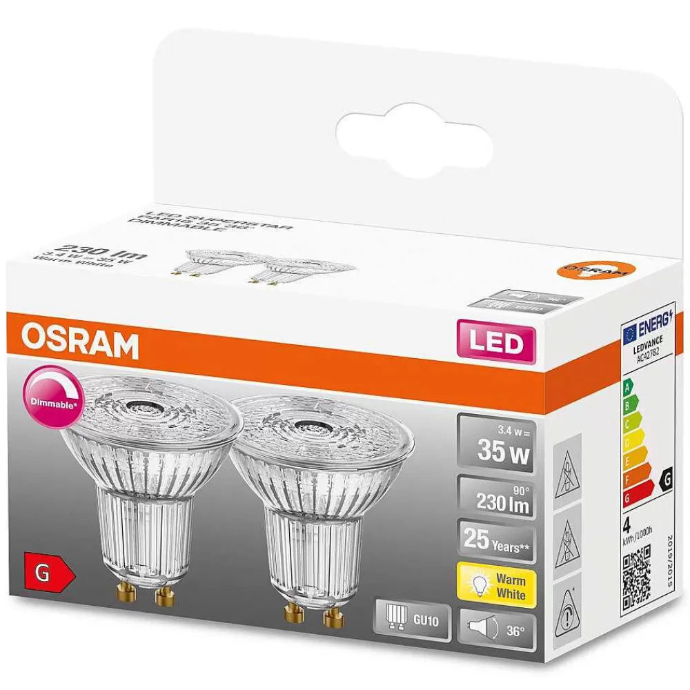Luminaires Osram Osram Led Superstar Lot De 2 Led Gu10 3,4 Watt 2700 Kelvin 230 Lumen
