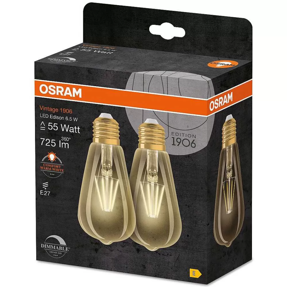 Luminaires Osram Osram Vintage 1906 Lot De 2 Led E27 6,5 Watt 2400 Kelvin 725 Lumen