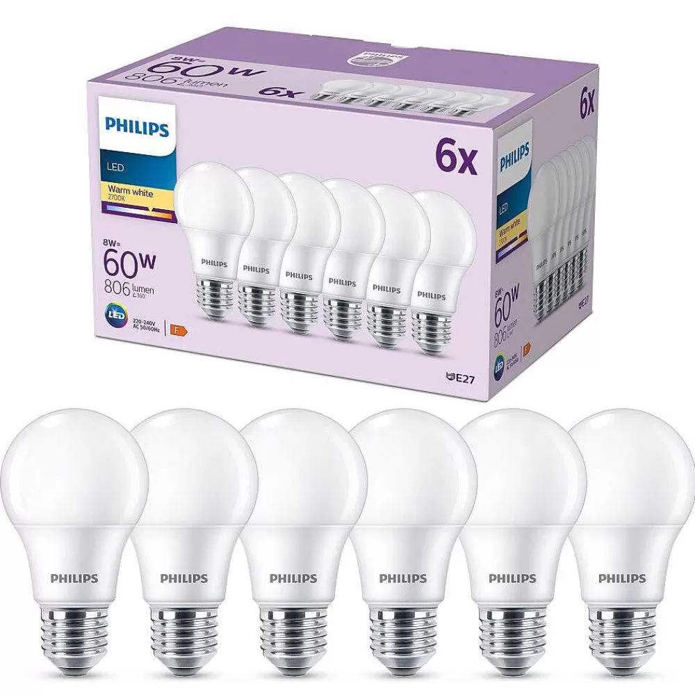 Luminaires Philips Philips Classic 6Er Set Led E27 8 Watt 2700 Kelvin 806 Lumen