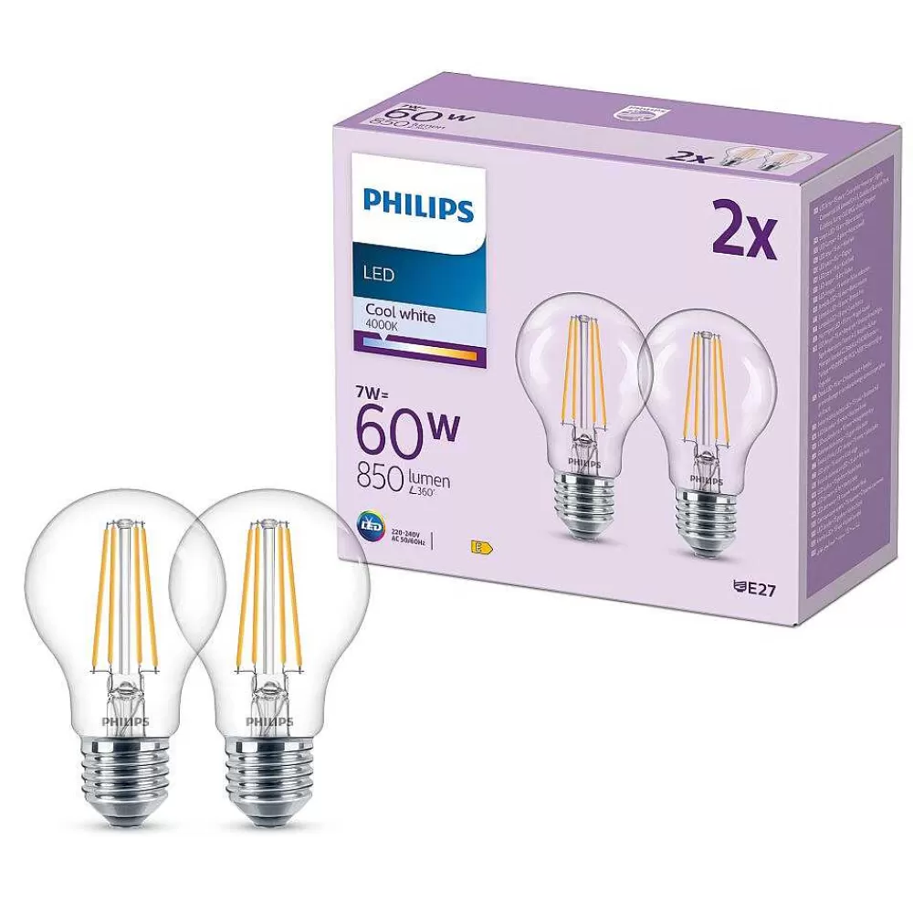 Luminaires Philips Philips Classic Lot De 2 Led E27 7 Watt 4000 Kelvin 850 Lumen