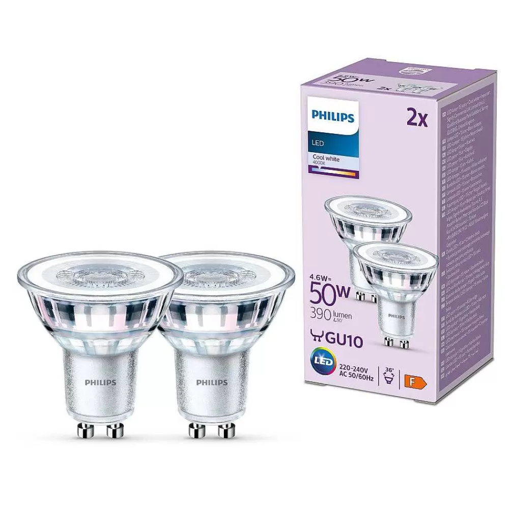 Luminaires Philips Philips Classic Lot De 2 Led Gu10 4,6 Watt 4000 Kelvin 390 Lumen