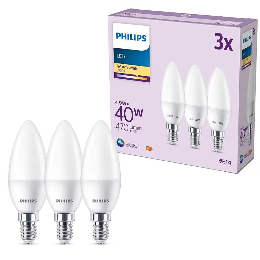 Luminaires Philips Philips Classic Lot De 3 Led E14 4,9 Watt 2700 Kelvin 470 Lumen