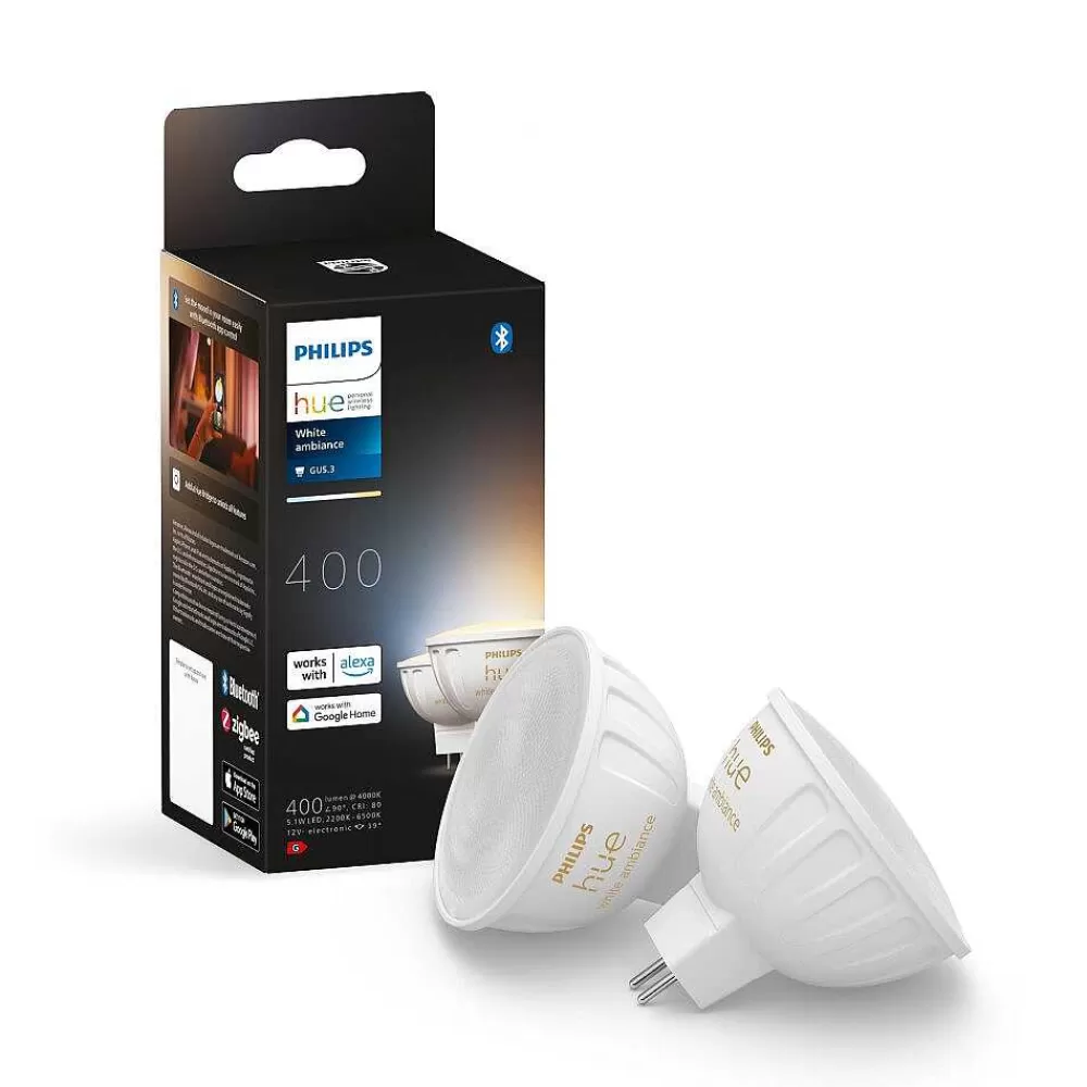 Luminaires Philips Philips Hue Lot De 2 Led Gu5.3 6,3 Watt 2000-6500 Kelvin 400 Lumen