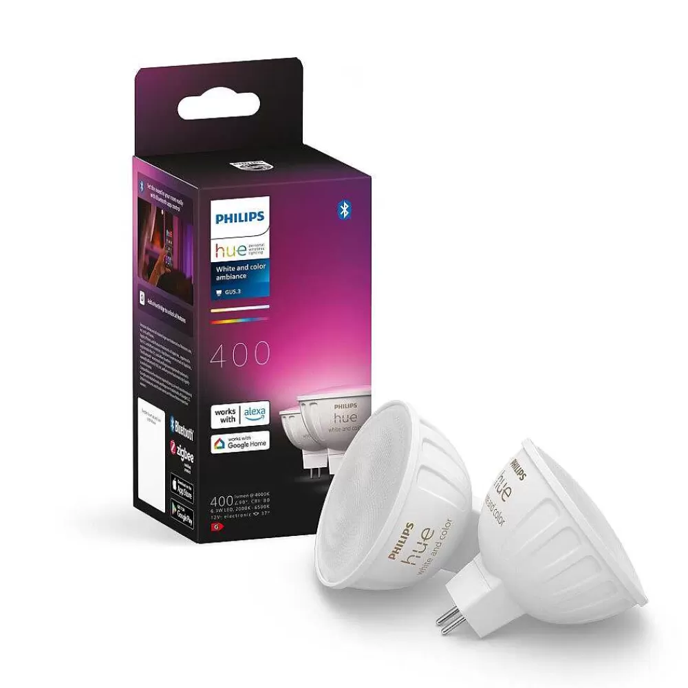 Luminaires Philips Philips Hue Lot De 2 Led Gu5.3 6,3 Watt 2000-6500 Kelvin 400 Lumen