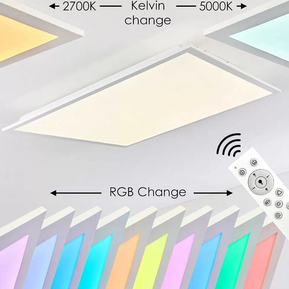 hofstein Plafonnier Antria Led Blanc, 1 Lumiere, Telecommandes, Changeur De Couleurs