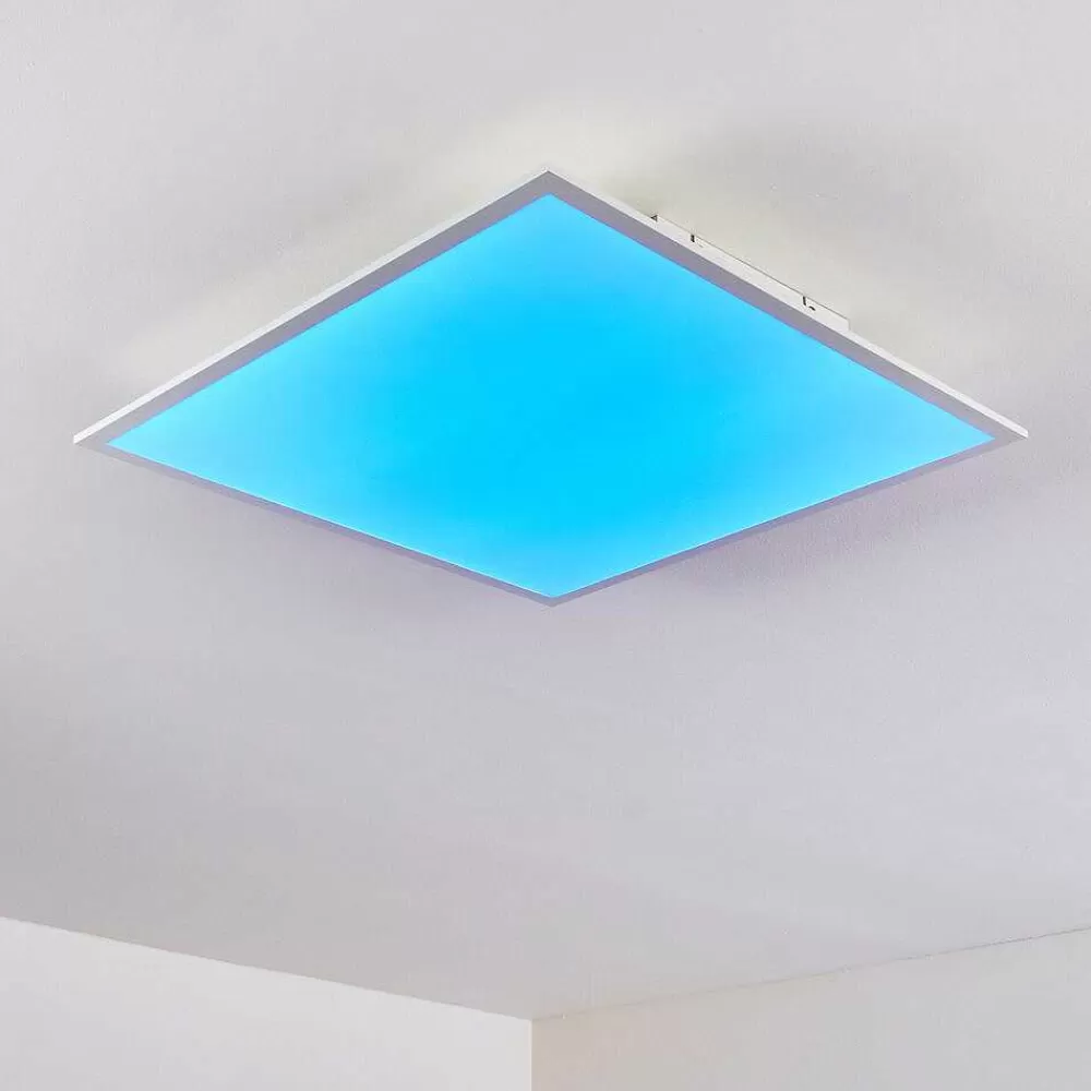 hofstein Plafonnier Antria Led Blanc, 1 Lumiere, Telecommandes, Changeur De Couleurs