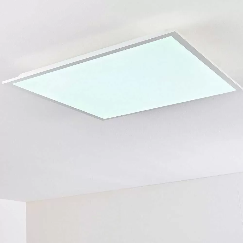 hofstein Plafonnier Antria Led Blanc, 1 Lumiere, Telecommandes, Changeur De Couleurs