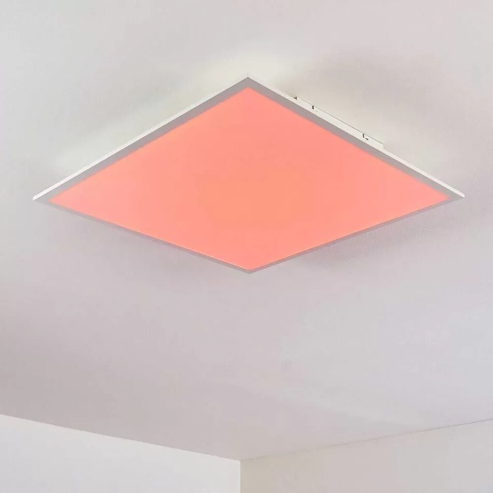 hofstein Plafonnier Antria Led Blanc, 1 Lumiere, Telecommandes, Changeur De Couleurs