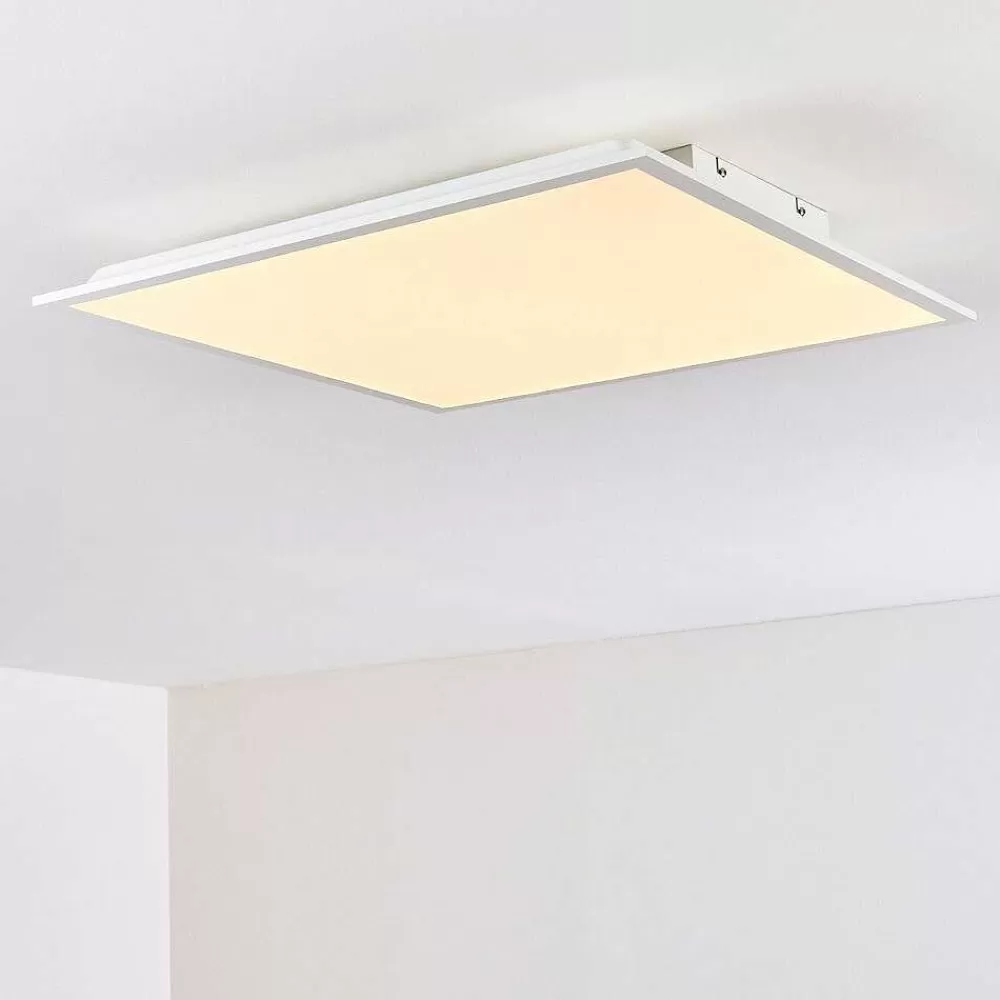 hofstein Plafonnier Antria Led Blanc, 1 Lumiere, Telecommandes, Changeur De Couleurs