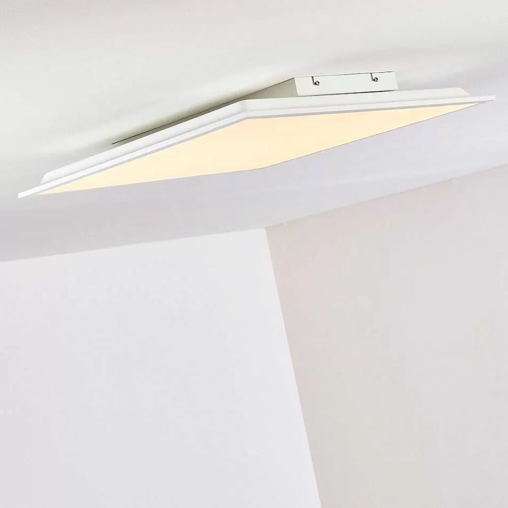 hofstein Plafonnier Antria Led Blanc, 1 Lumiere, Telecommandes, Changeur De Couleurs